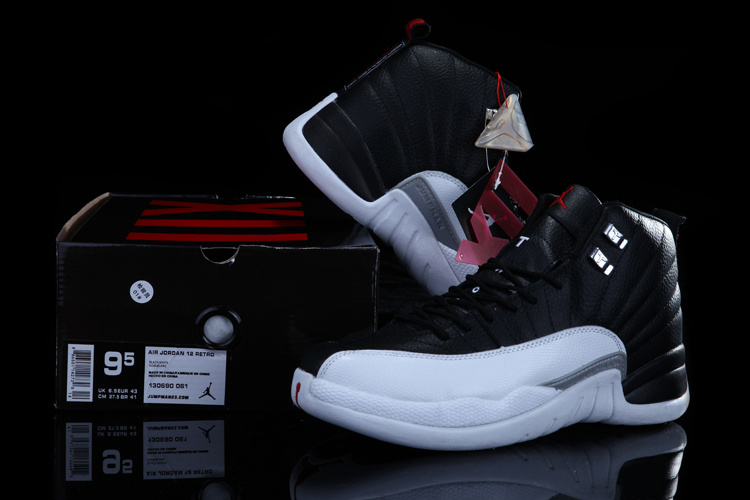 Chalcedony Air Jordan 12 Black White Shoes - Click Image to Close