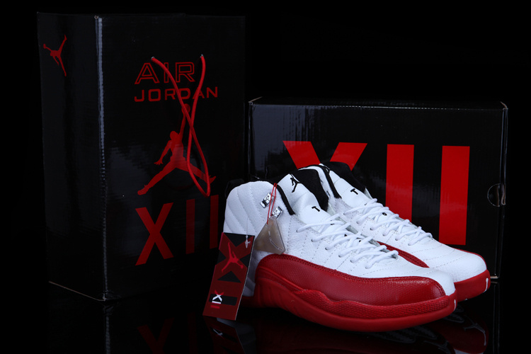 Chalcedony Air Jordan 12 White Red Shoes - Click Image to Close