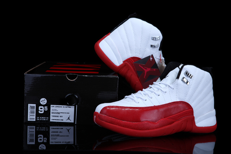 Chalcedony Air Jordan 12 White Red Shoes