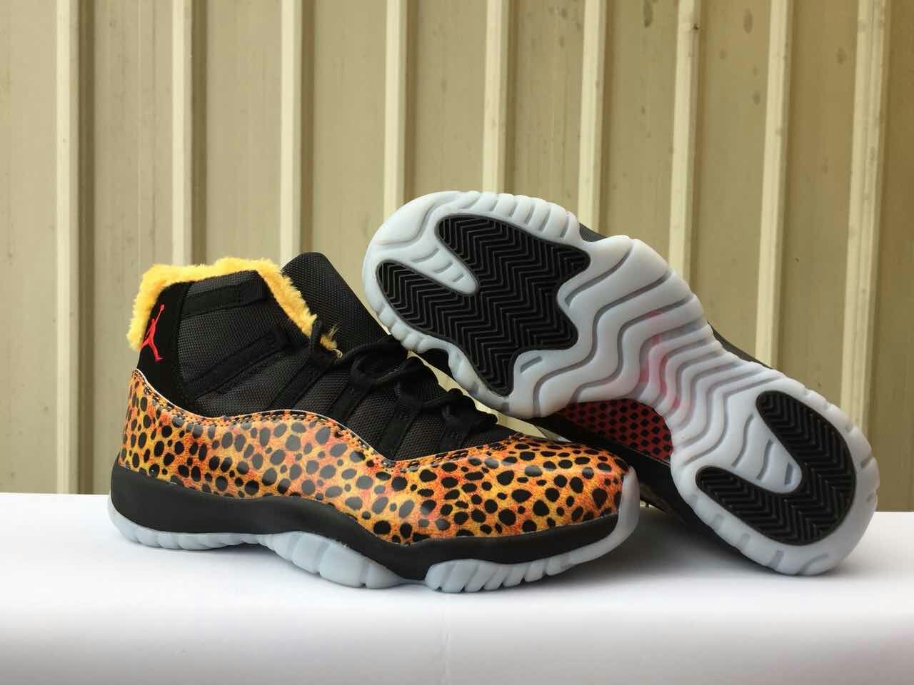 Women Cheetab Print Jordan 11 Yellow Black Shoes