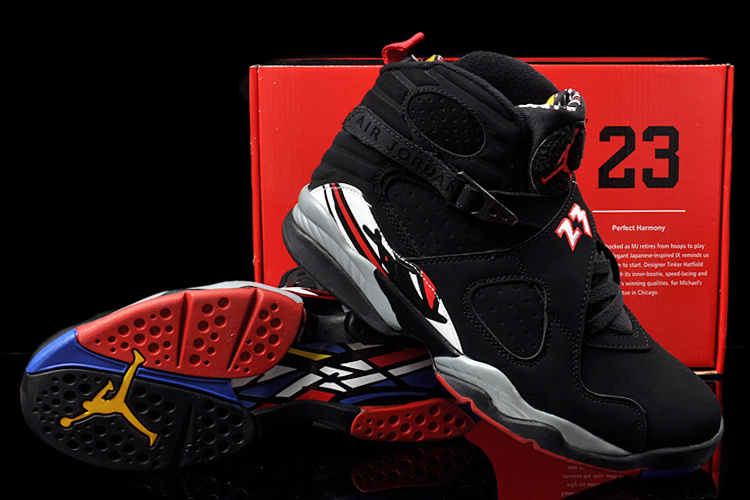 Duplicate Air Jordan 8 Black Grey Red Shoes - Click Image to Close