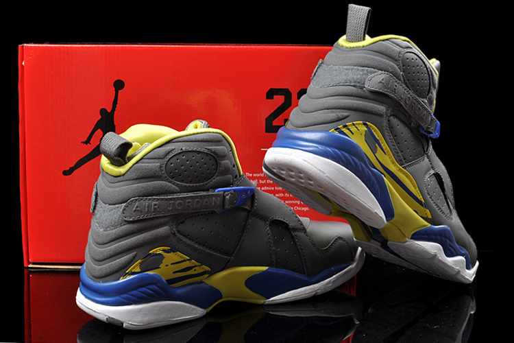 Duplicate Air Jordan 8 Grey White Yellow Shoes - Click Image to Close