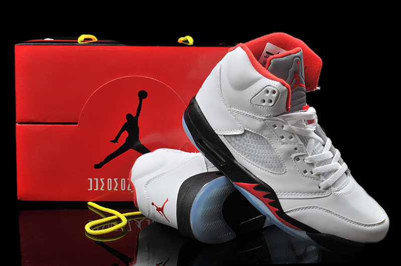 New Arrival Hardback Air Jordan 5 White Black Red Shoes - Click Image to Close