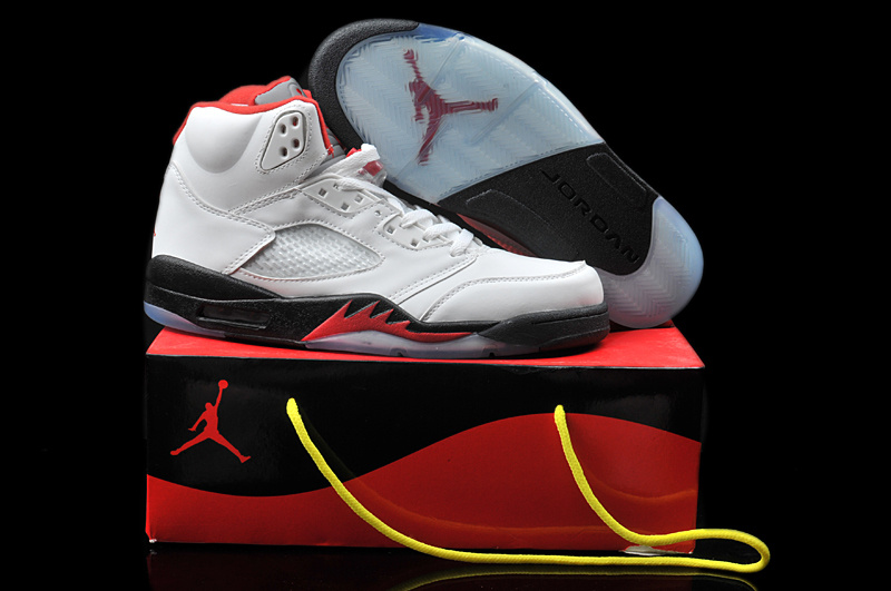 New Arrival Hardback Air Jordan 5 White Black Red Shoes