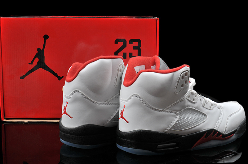 New Arrival Hardback Air Jordan 5 White Black Red Shoes