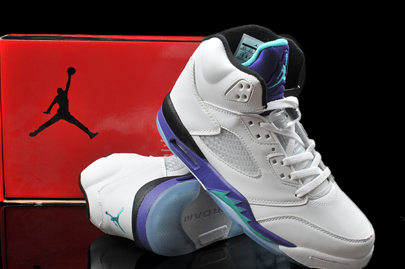 New Arrival Hardback Air Jordan 5 White Purple Shoes - Click Image to Close