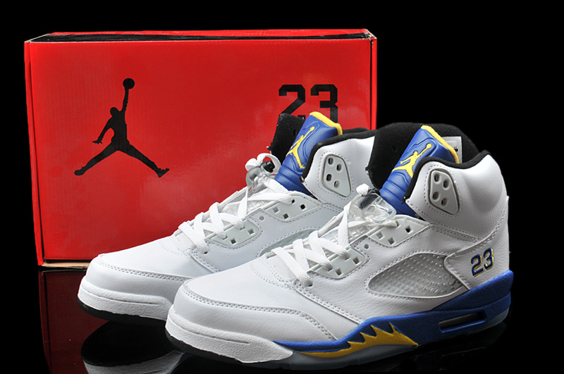 New Arrival Hardback Air Jordan 5 White Purple Yellow Shoes