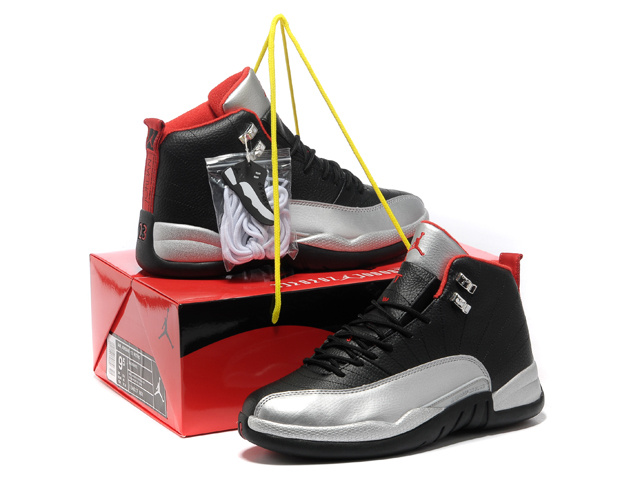Hardcover Air Jordan 12 Black Silver Red Shoes - Click Image to Close