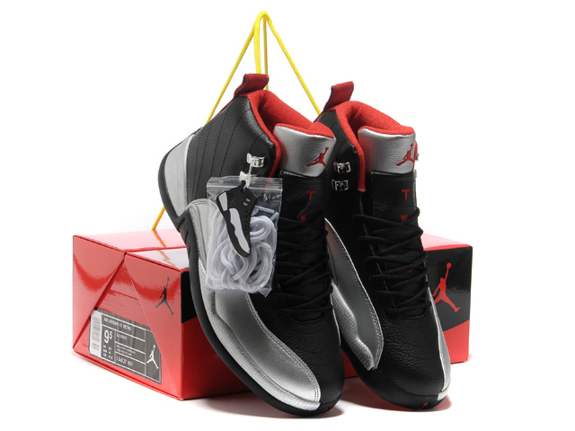 Hardcover Air Jordan 12 Black Silver Red Shoes - Click Image to Close