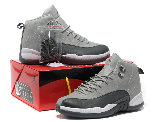 Hardcover Air Jordan 12 Grey Black White Shoes - Click Image to Close