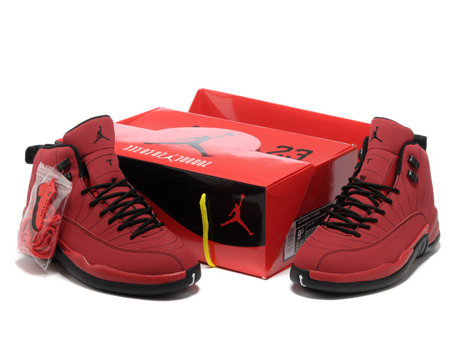 Hardcover Air Jordan 12 Red Black Shoes - Click Image to Close