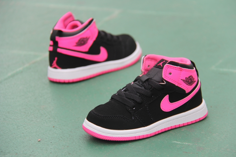 Kids' 2017 Air Jordan 1 Retro Black Pink Shoes - Click Image to Close