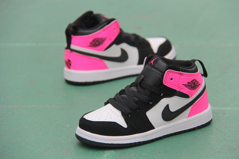 Kids' 2017 Air Jordan 1 Retro Black White Pink Shoes