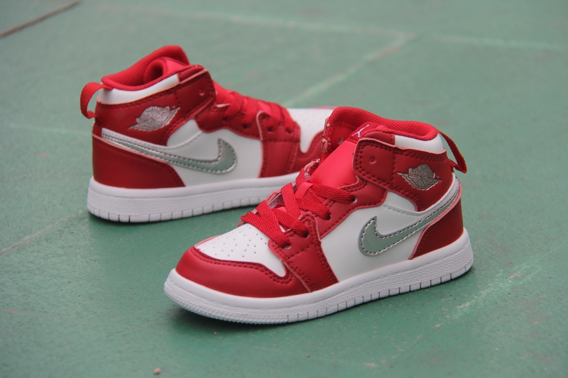 Kids' 2017 Air Jordan 1 Retro Red White Silver Shoes