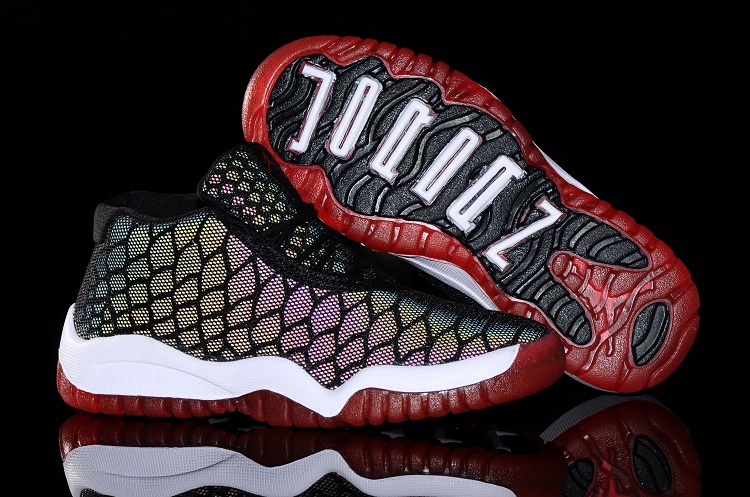 Kids Air Jordan 11 Black Red Chameleon Shoes - Click Image to Close