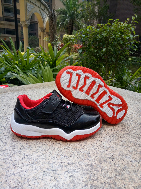 Kids Air Jordan 11 Low Magic Buckle Black Red White Shoes - Click Image to Close