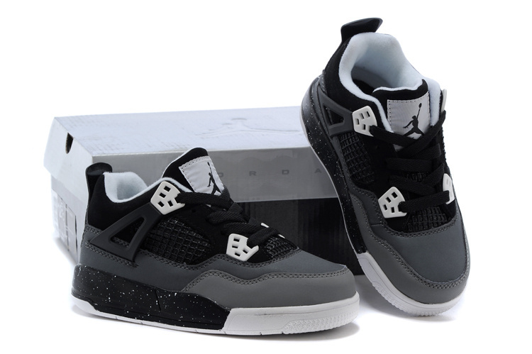 Kids Air Jordan 4 Grey Black Shoes