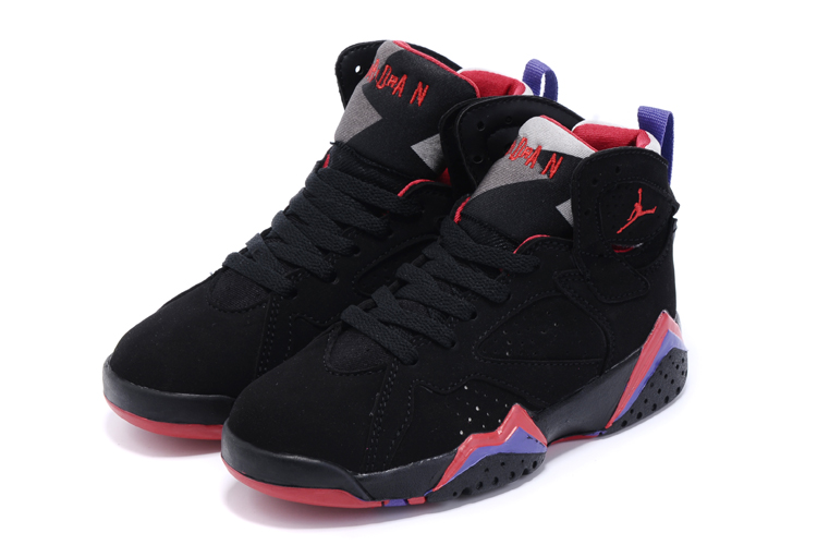 Kids Air Jordan 7 Black Blue Red Grey Shoes