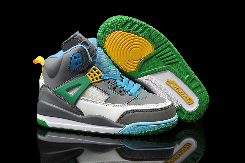 Kids Air Jordan Spizike 3.5 Grey Blue Green Yellow Shoes