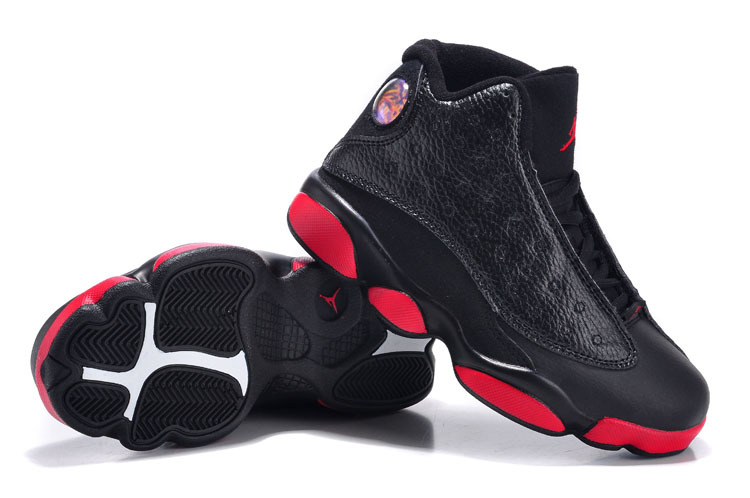 Kids Jordan 13 Black Red Basketball Shoes