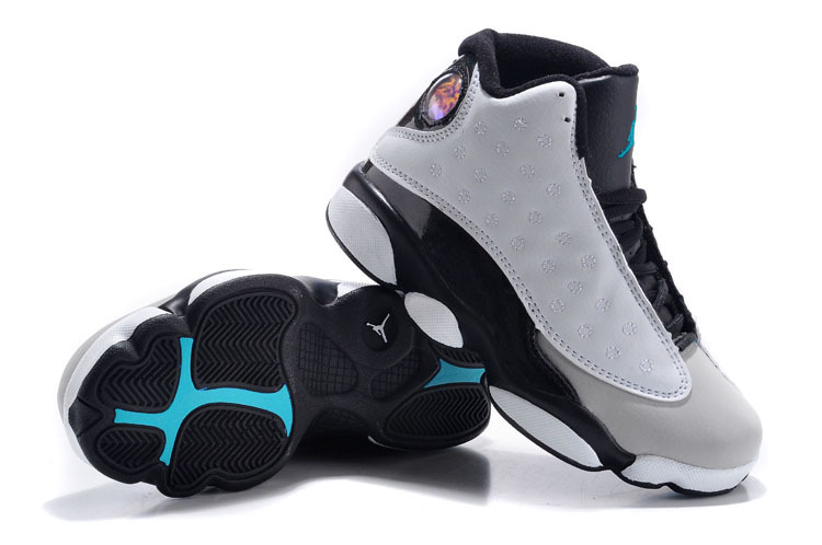Kids Jordan 13 Grey Black Basketball Shoes