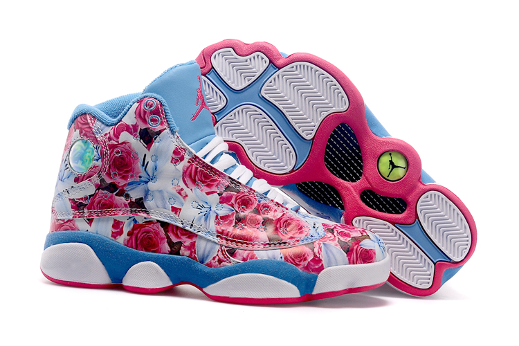 Kids Jordan 13 White Flowers Basketball Shoes - Click Image to Close