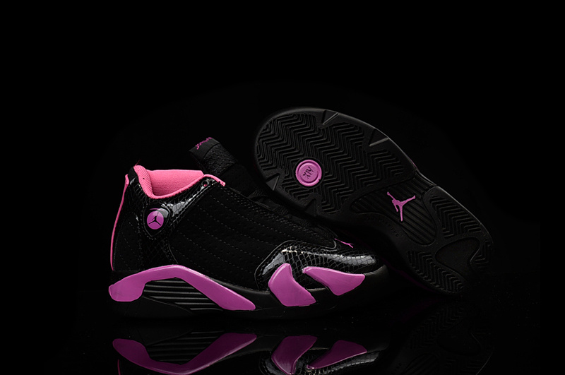 Kids Jordan 14 Black Pink Shoes - Click Image to Close