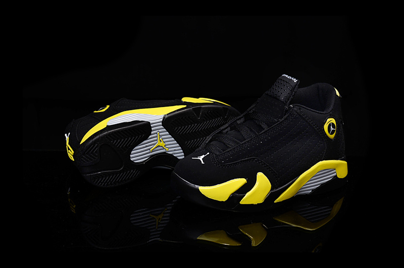 Kids Jordan 14 Thunder Black Yellow Shoes