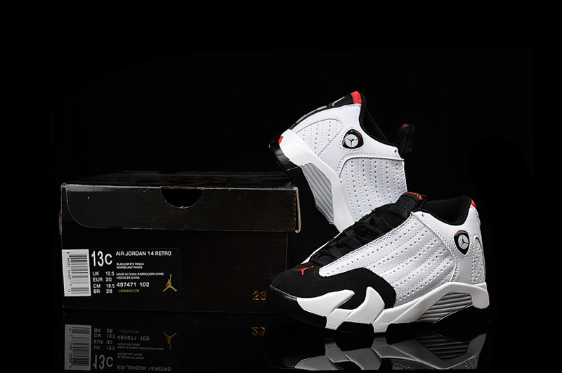 Kids Jordan 14 White Black Red Shoes