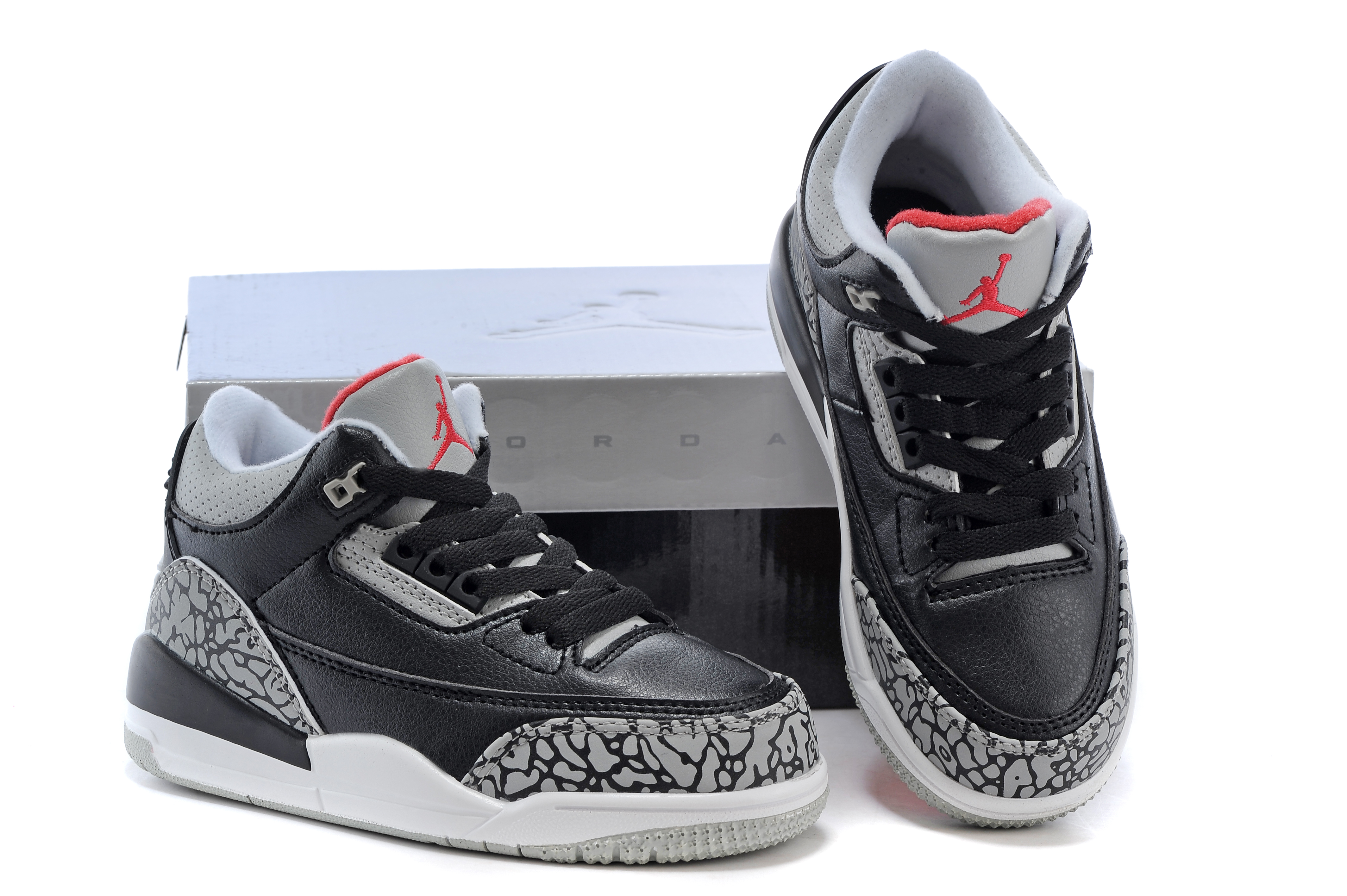 Kids Jordan 3 Black Elephant Print Basketball Shoes