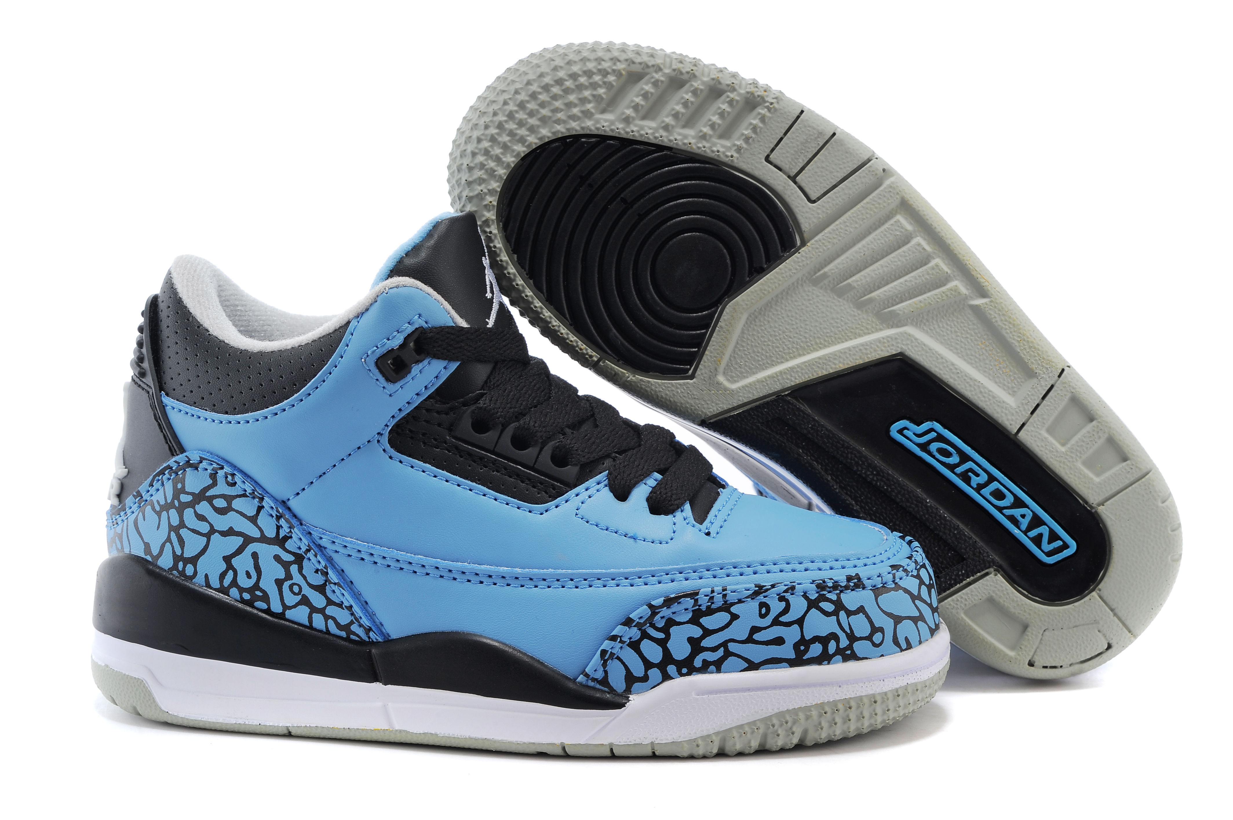 Kids Jordan 3 Blue Black Elephant Print Basketball Shoes