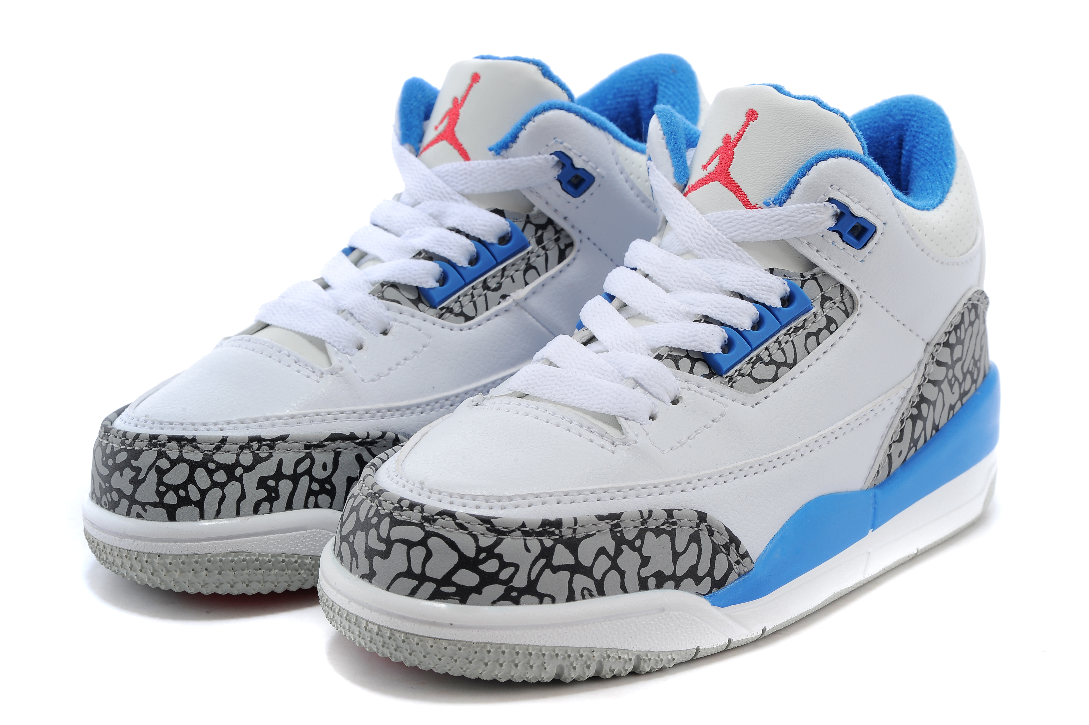 Kids Jordan 3 White Sky Blue Elephant Print Basketball Shoes