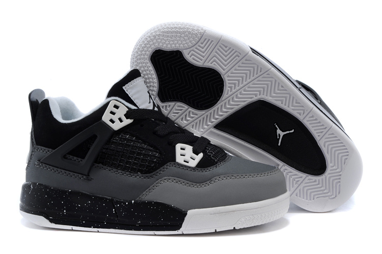 Kids Jordan 4 Black Grey Basketball Shoes - Click Image to Close