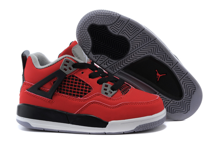 Kids Jordan 4 Red Black Basketball Shoes