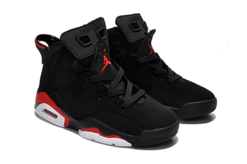 Kids Jordan 6 Black Red Basketball Shoes