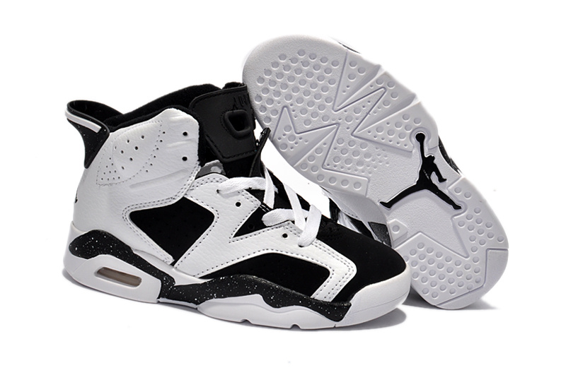 Kids Jordan 6 Black White Basketball Shoes