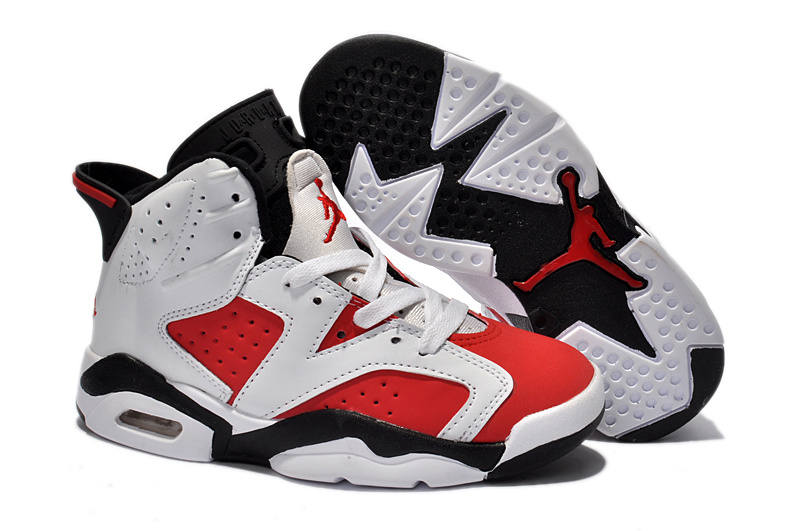 Kids Jordan 6 White Red Black Basketball Shoes - Click Image to Close