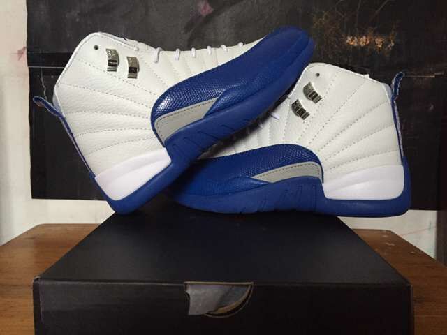 2016 Women Air Jordan 12 Retro White Frech Blue Shoes