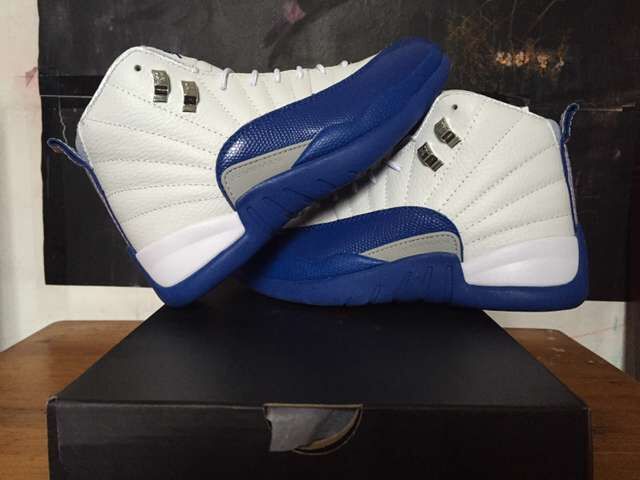 2016 Women Air Jordan 12 Retro White Frech Blue Shoes - Click Image to Close