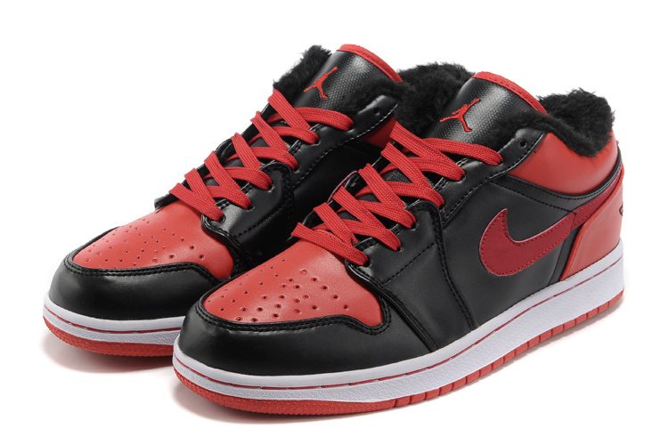 Low Air Jordan Retro 1 Wool Black Red White Shoes