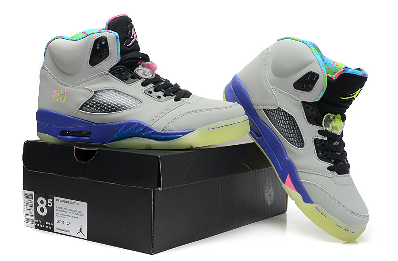 2013 Mandarin Duck Jordan 5 Midnight Edition Grey Black Purple Shoes