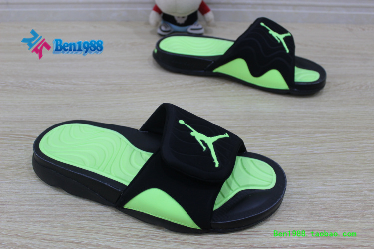 Men Jordan Hydro 5 Slide Sandals Black Green - Click Image to Close