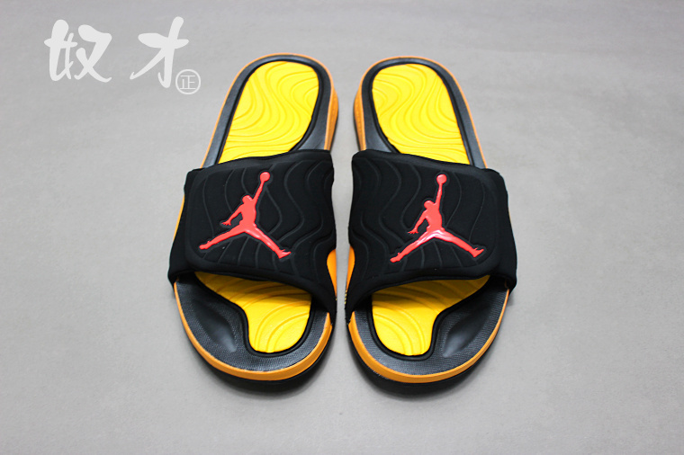 Men Jordan Hydro 5 Slide Sandals Black Yellow Red - Click Image to Close