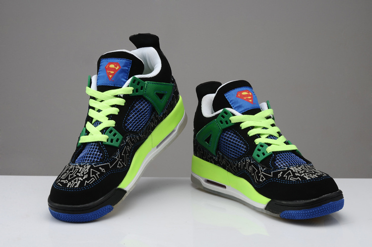 Midnight Air Jordan 4 Superman Black Green Blue Shoes - Click Image to Close