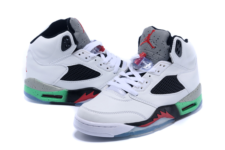 New 2015 Air Jordan 5 Retro White Black Red Green Shoes