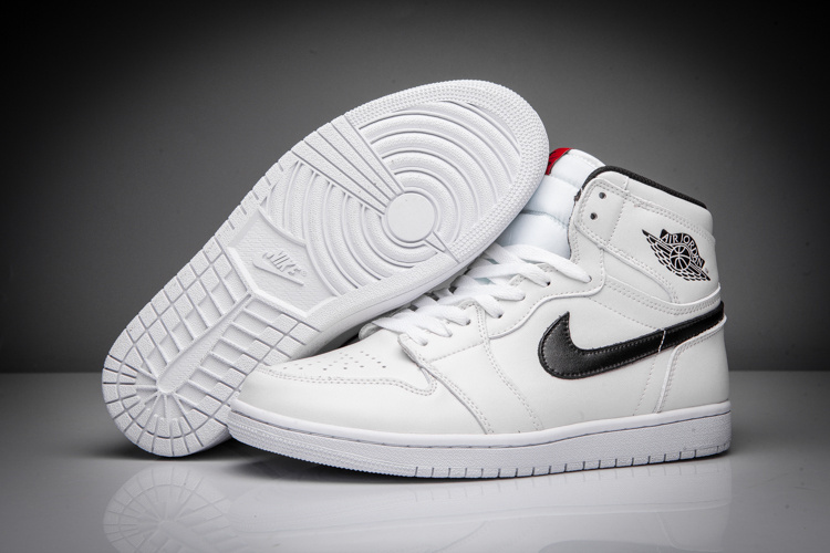 New Air Jordan 1 All White Black Swoosh Shoes - Click Image to Close