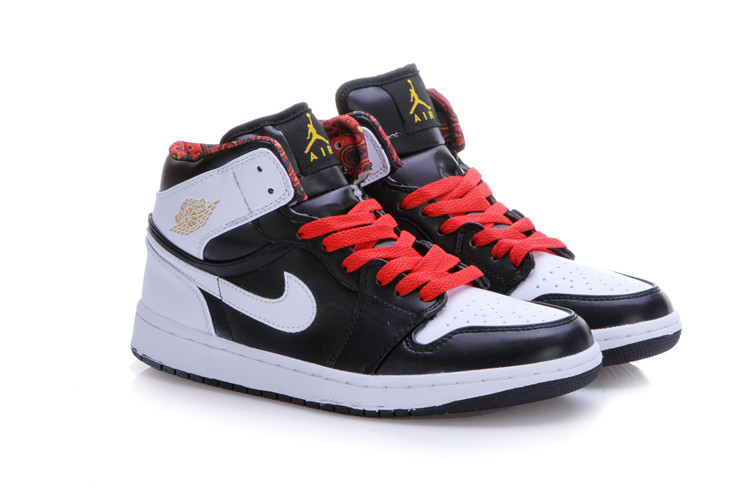 New Air Jordan 1 Black White Red Shoes - Click Image to Close