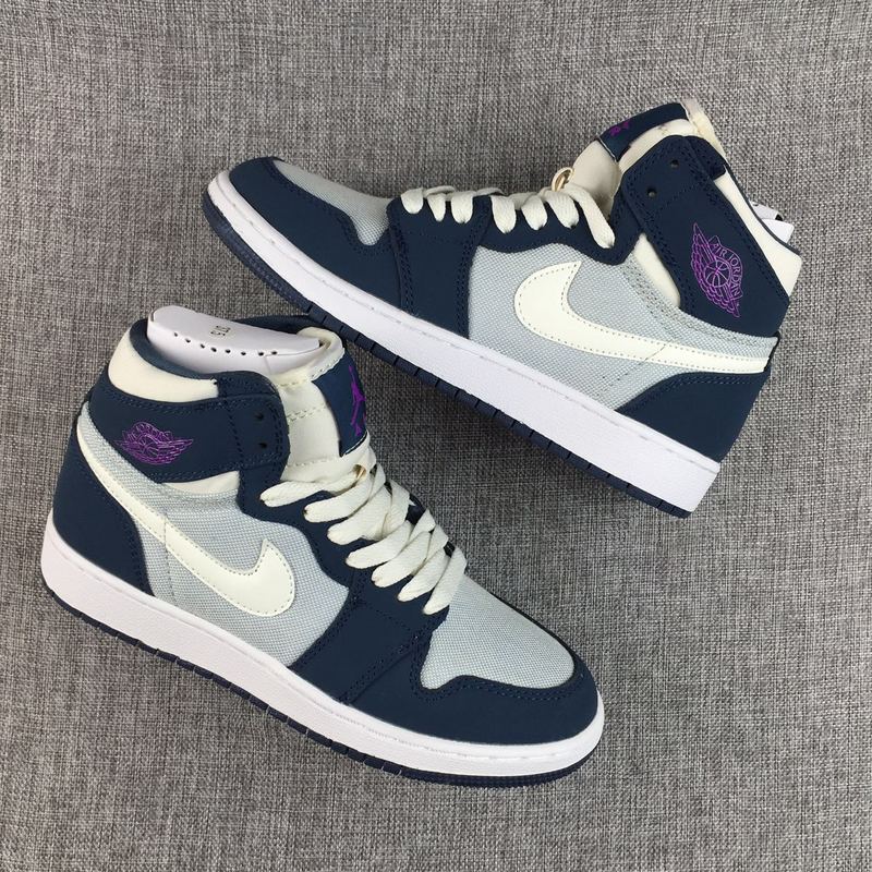 New Air Jordan 1 GS Deep Blue Purple White Shoes