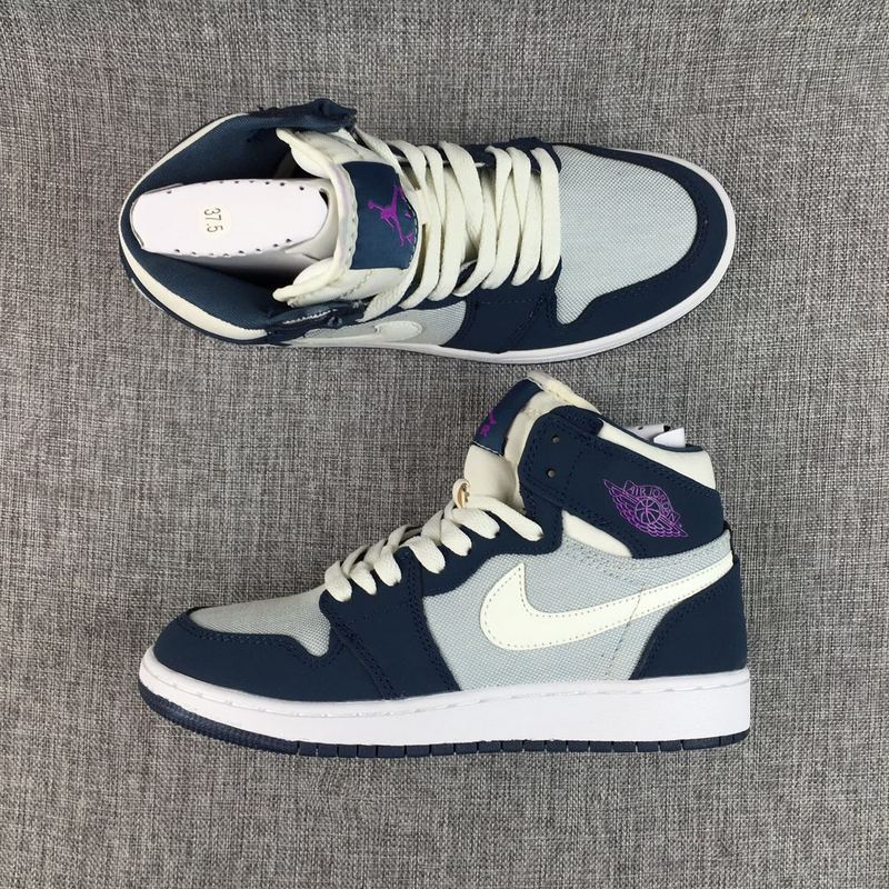 New Air Jordan 1 GS Deep Blue Purple White Shoes - Click Image to Close