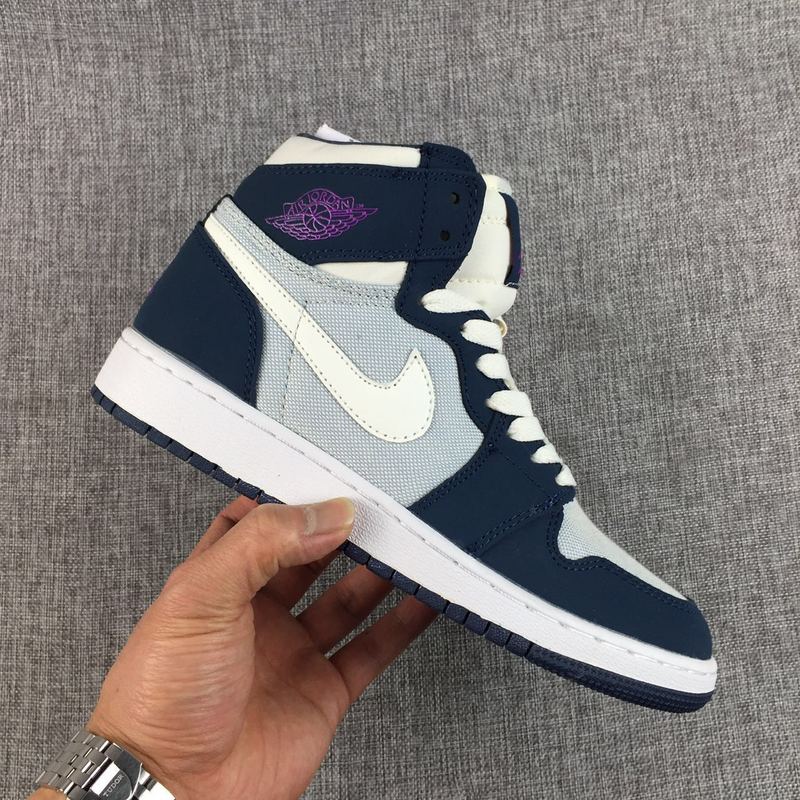 New Air Jordan 1 GS Deep Blue Purple White Shoes - Click Image to Close